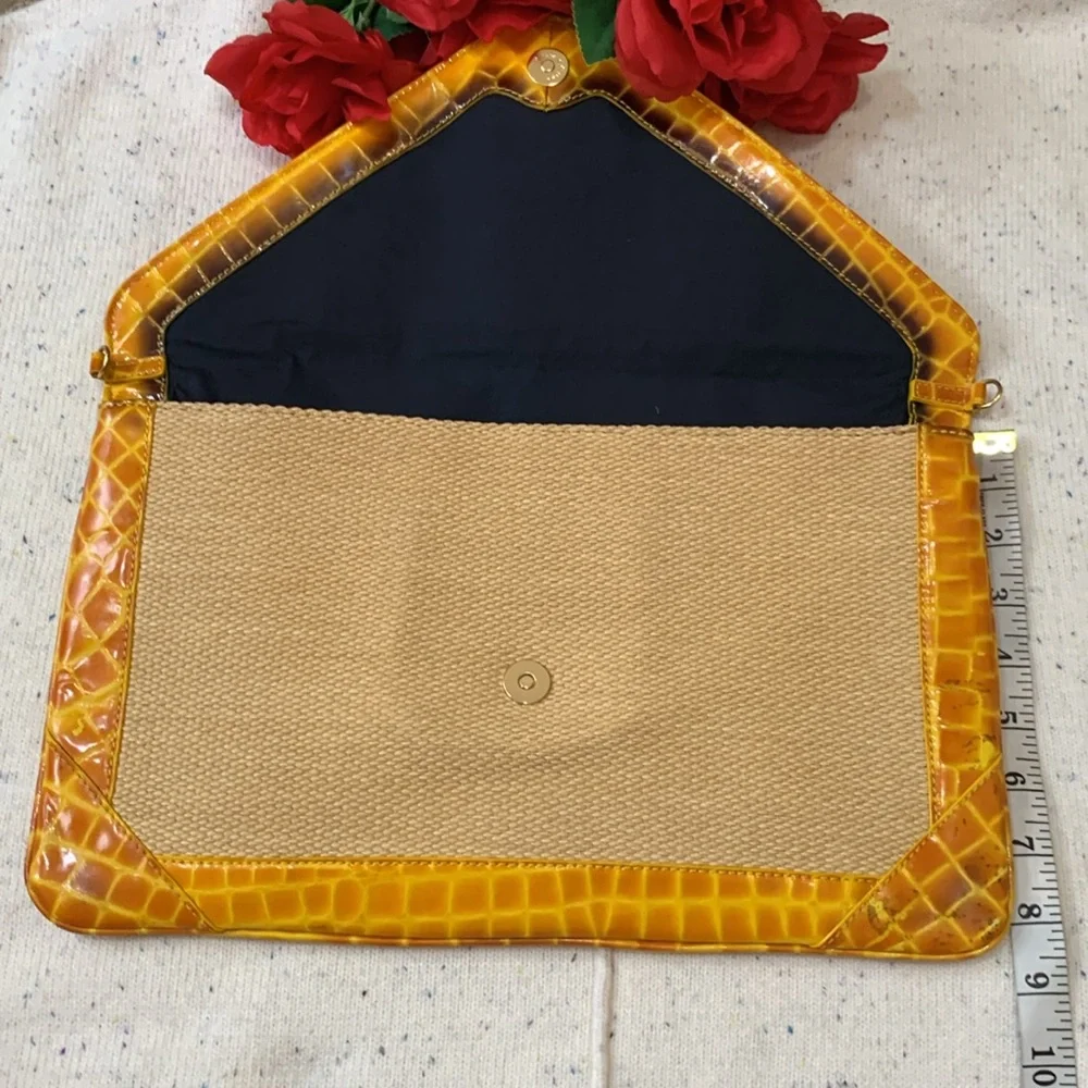 Tory Burch Yellow & Natural Raffia Envelope Crossbody